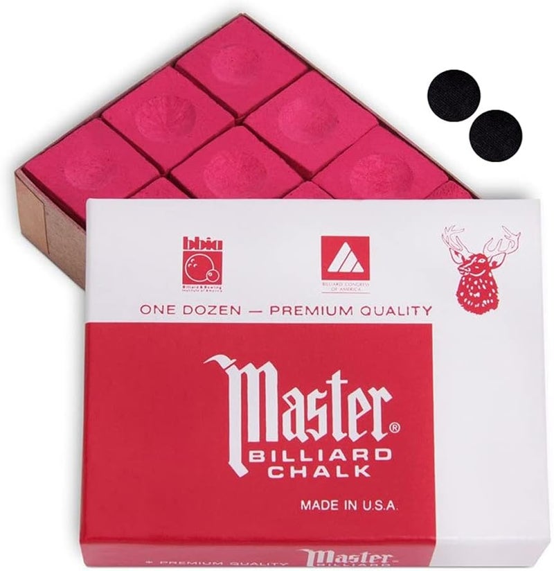Master Chalk Master Billiard Pool Cue Chalk Premium Quality - 1 Dozen - Made in The USA + 2 pcs of Quality Billiard Pool Table Spots by Tweeten Fibre Co. - Image 1